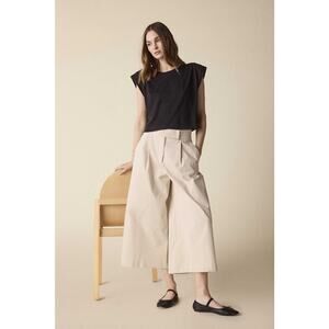 St. Roche Cordell Twill Pants Pleated Front Wide Tab Crop Pants Size 0 Pearl NWT